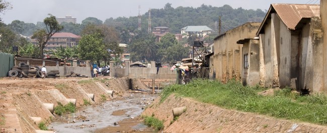 dried up dirty river in Africa